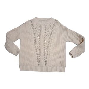 Francesca's Beige Woven Sweater with Silver Beads, Size L, NWT